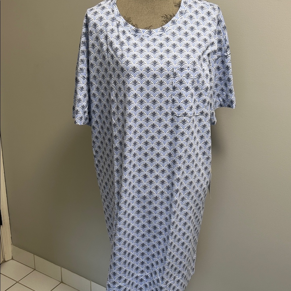 Haven Well Within Sz XL  95% Organic Cotton Blue/White Short Sleeve Sleep Dress - Picture 2 of 7
